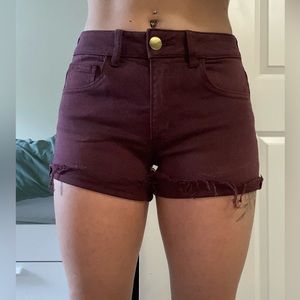 Maroon denim shorts